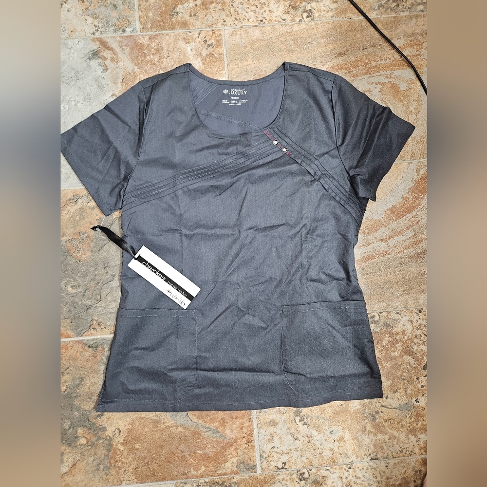 NWT PEWTER Medium Cherokee Luxury Scrub Top.